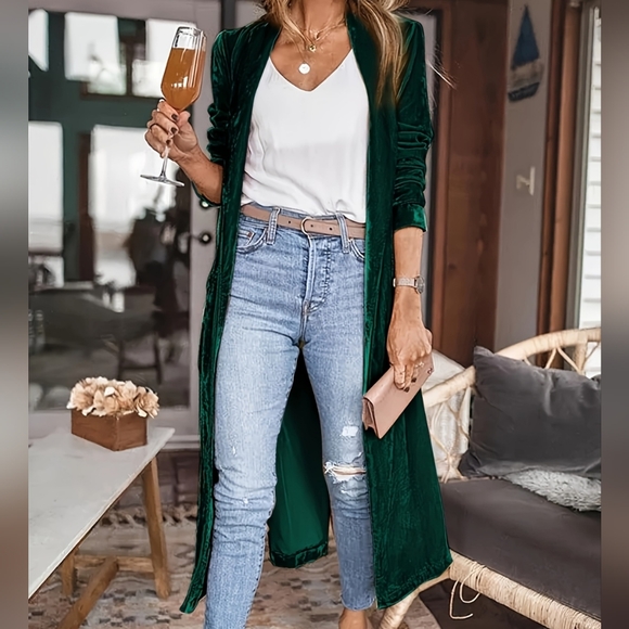 Lovely Rosetta Jackets & Blazers - Green Long Sleeve Open Front Coat